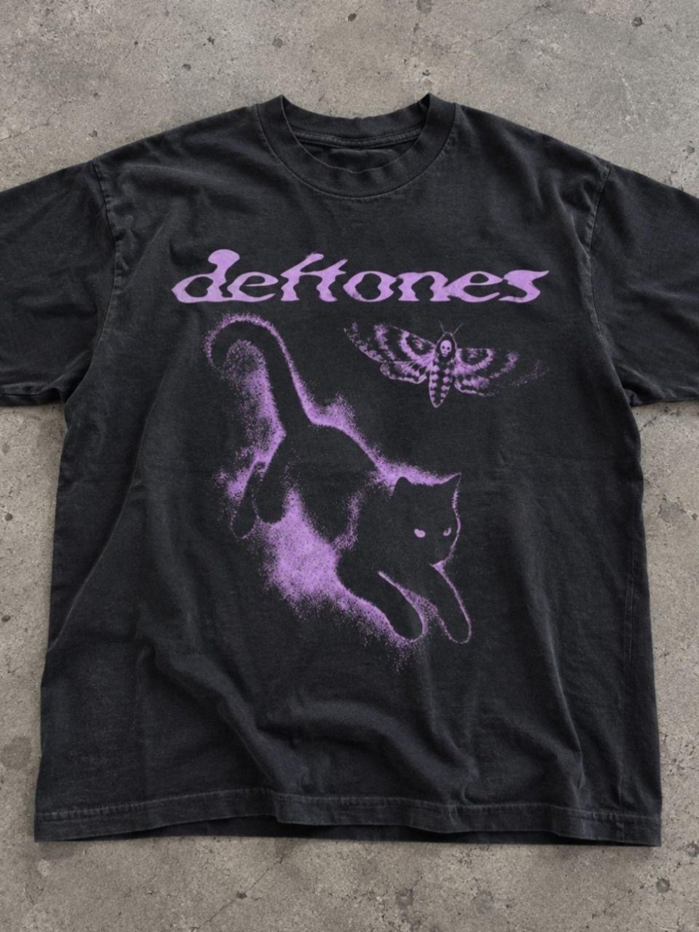 Gildan Black T-Shirt with Purple Deftones Cat Graphic